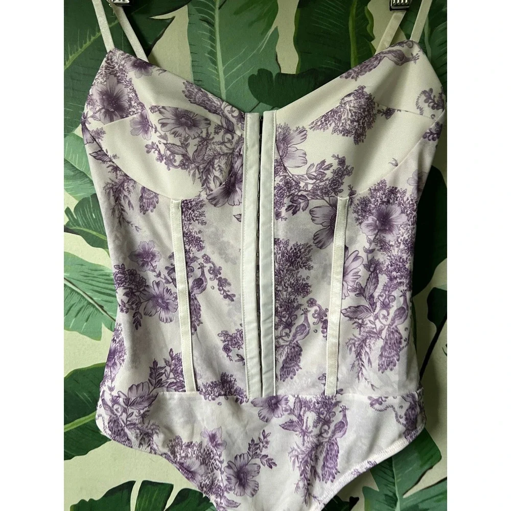 Free‎ People Floral Night Rhythm Corset Bodysuit Women Medium Ivory Combo NWT